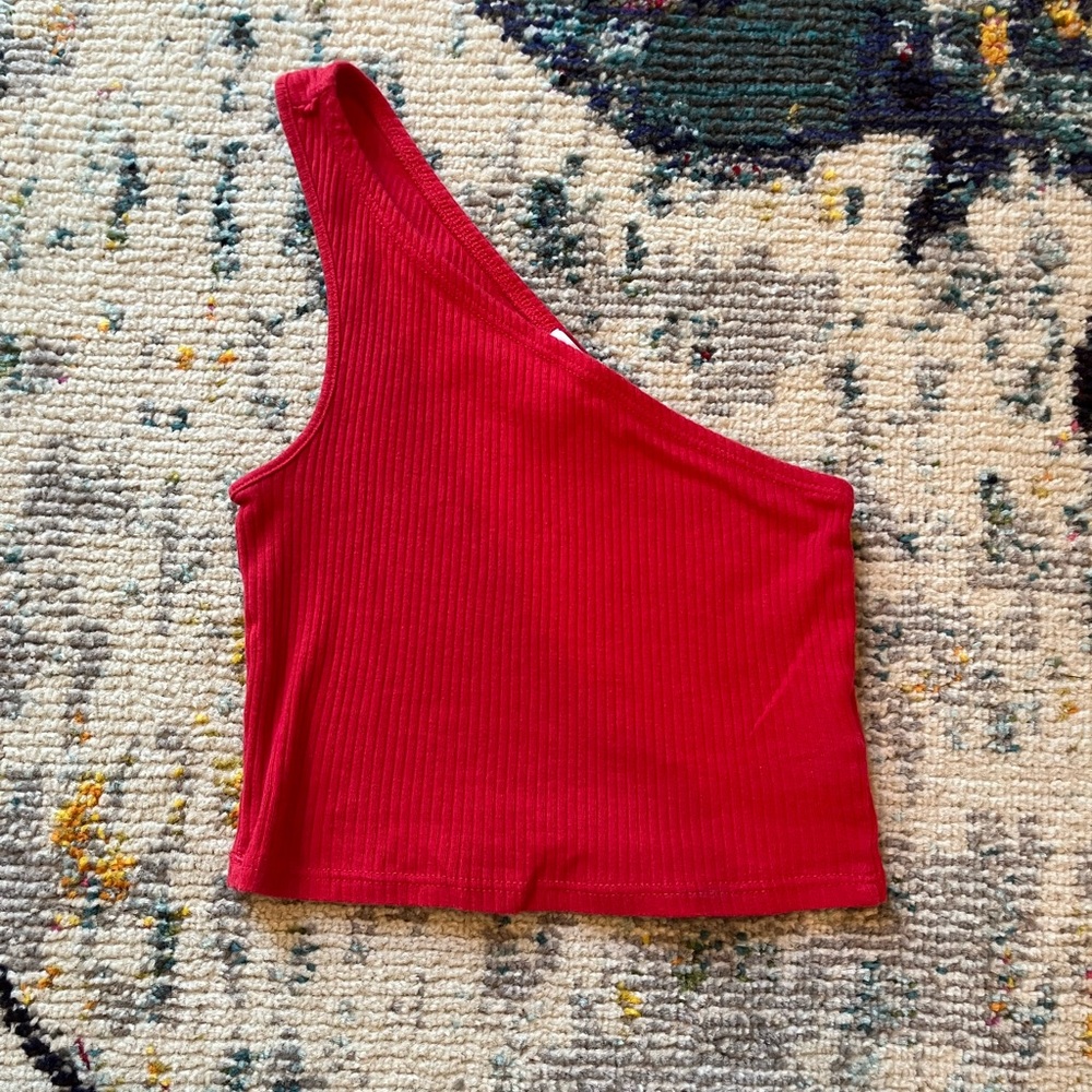 Topshop ribbed one shoulder tank top